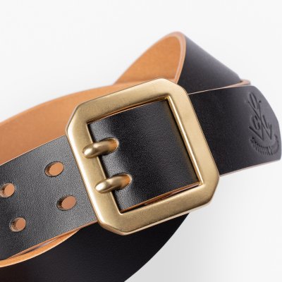 OGL Double Prong Garrison Buckle  Leather Belt - Hand-Dyed Black