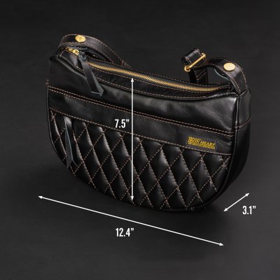 Black Leather Diamond Brown Stitched Shoulder Bag