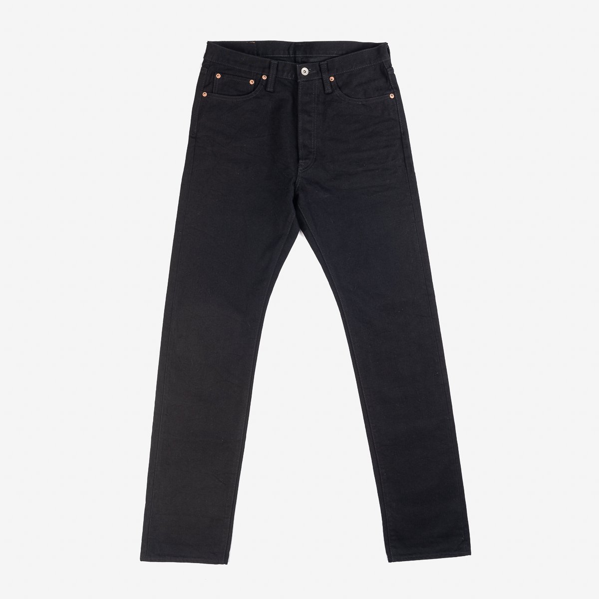 14oz Selvedge Denim Medium/High-Rise Tapered Jeans Black/Black