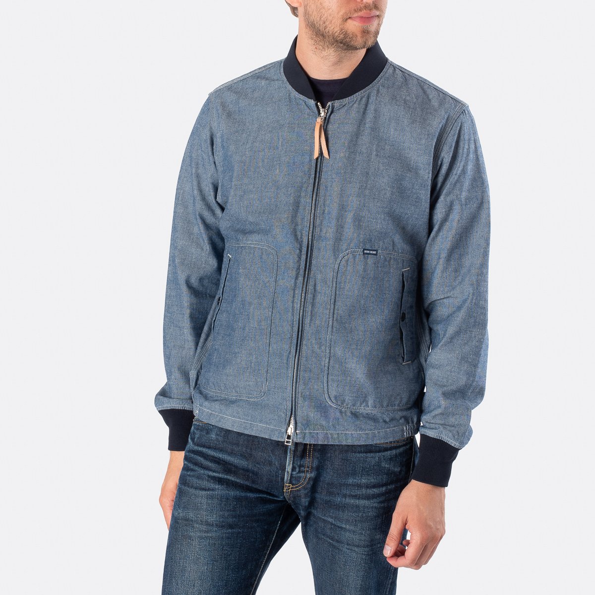 Iron Heart 6.8oz Selvedge Chambray Bomber Jacket - Indigo