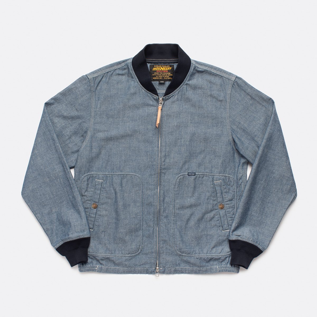 Iron Heart 6.8oz Selvedge Chambray Bomber Jacket - Indigo